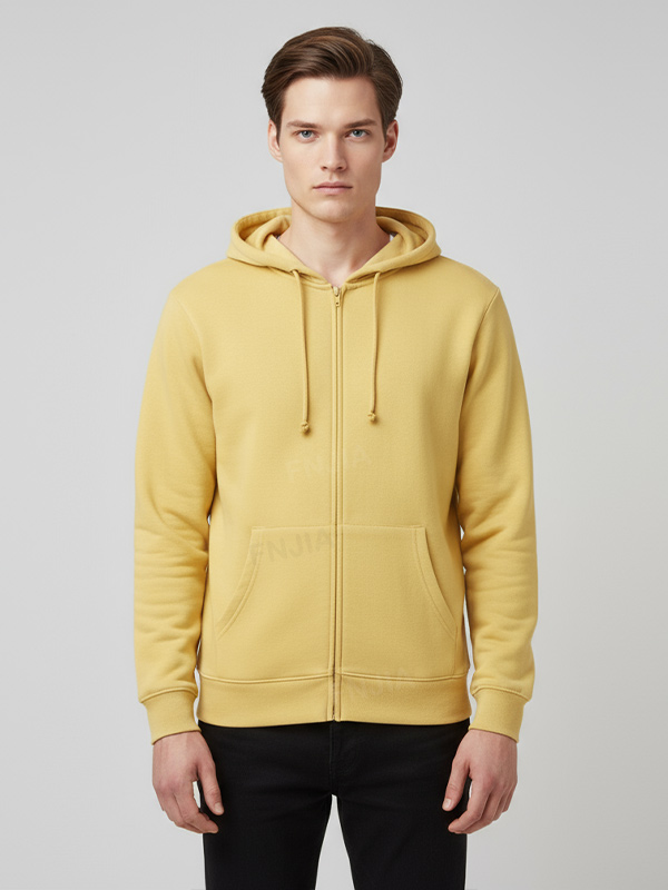 Мужская желтая толстовка с капюшоном на молнии: Классический дизайн, карман-кенгуру, Повседневная одежда