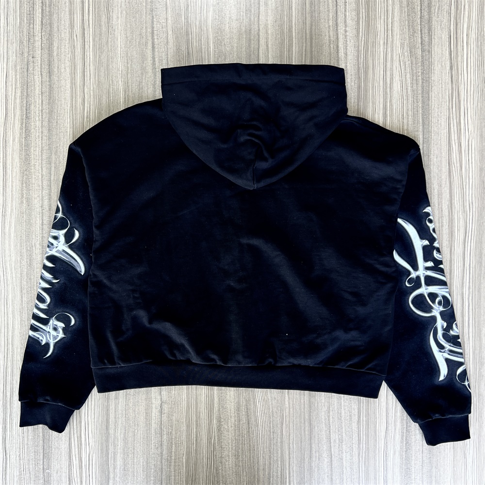 Мужская черная толстовка с капюшоном с графическим рисунком: Религиозный принт, застежка на молнию, Повседневная одежда