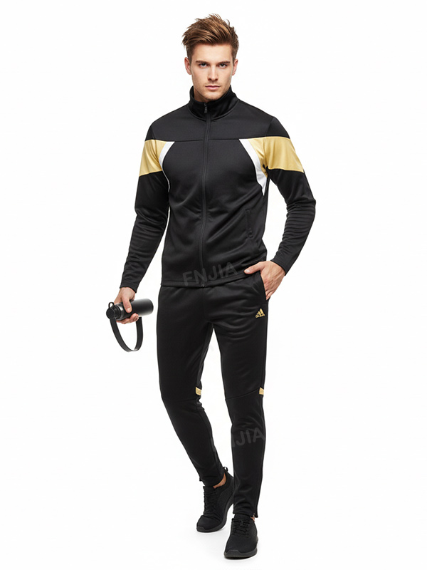 Мужской черно-золотой спортивный костюм: Куртка + брюки, дизайн в стиле Колор-блок, Повседневная одежда