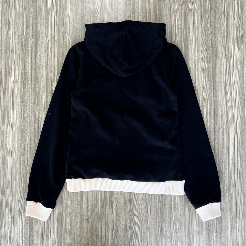 Женская черно-белая контрастная толстовка с капюшоном: бархатная текстура, повседневная одежда