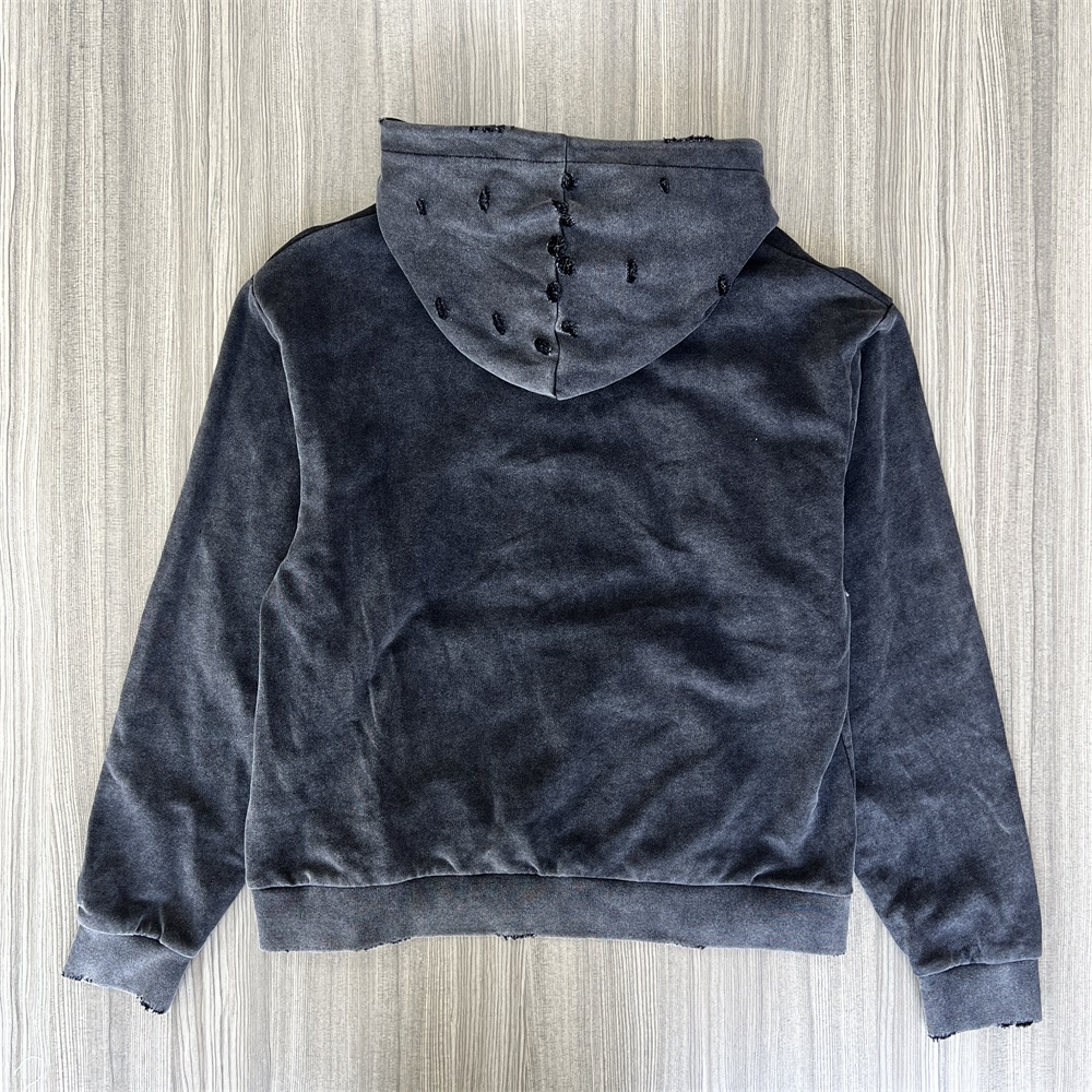 Женская толстовка с капюшоном цвета древесного угля: рваные детали, повседневная одежда