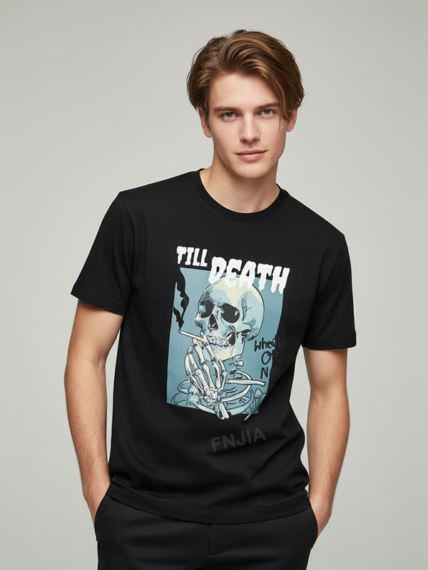 Мужская черная футболка с рисунком скелета, Повседневная одежда
