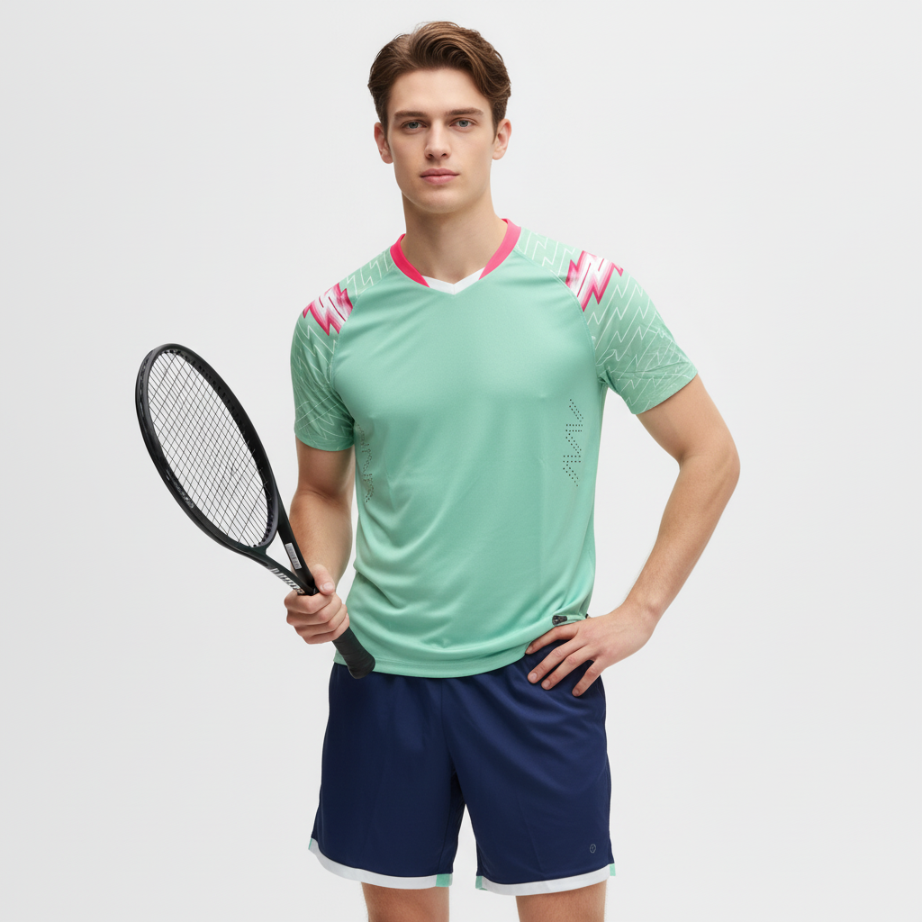 Комплект мужской спортивной формы бирюзово-розового цвета: Майка + шорты с ярким рисунком