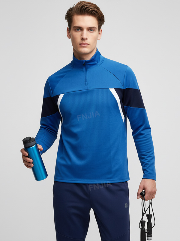 Мужской спортивный костюм синего и темно-синего цвета: Топ на молнии + брюки, дизайн в стиле Колор-блок