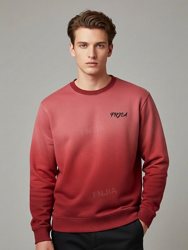 Мужская бордовая толстовка с градиентом: Минималистичный логотип, круглый вырез, Повседневная одежда