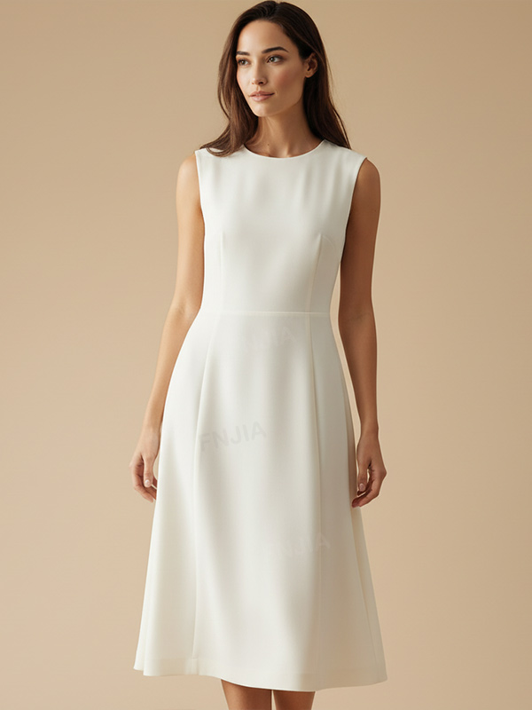 Женское платье миди без рукавов цвета слоновой кости, расклешенного А-силуэта