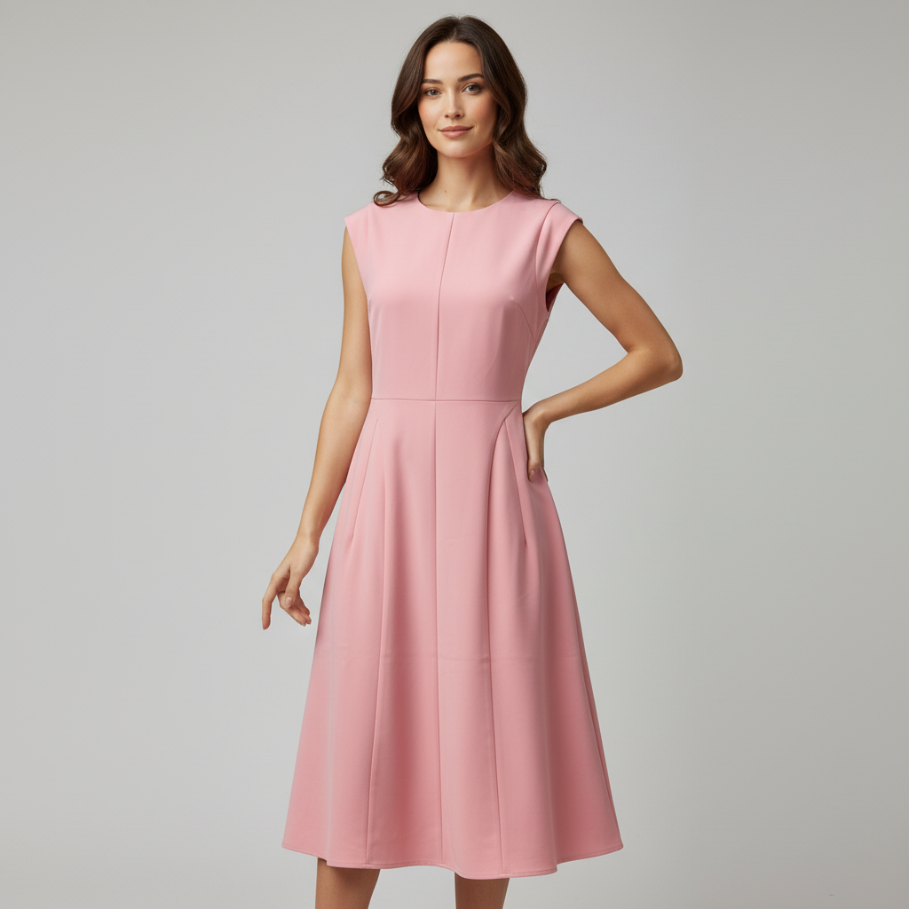 Женское розовое платье-миди без рукавов, расклешенного А-силуэта