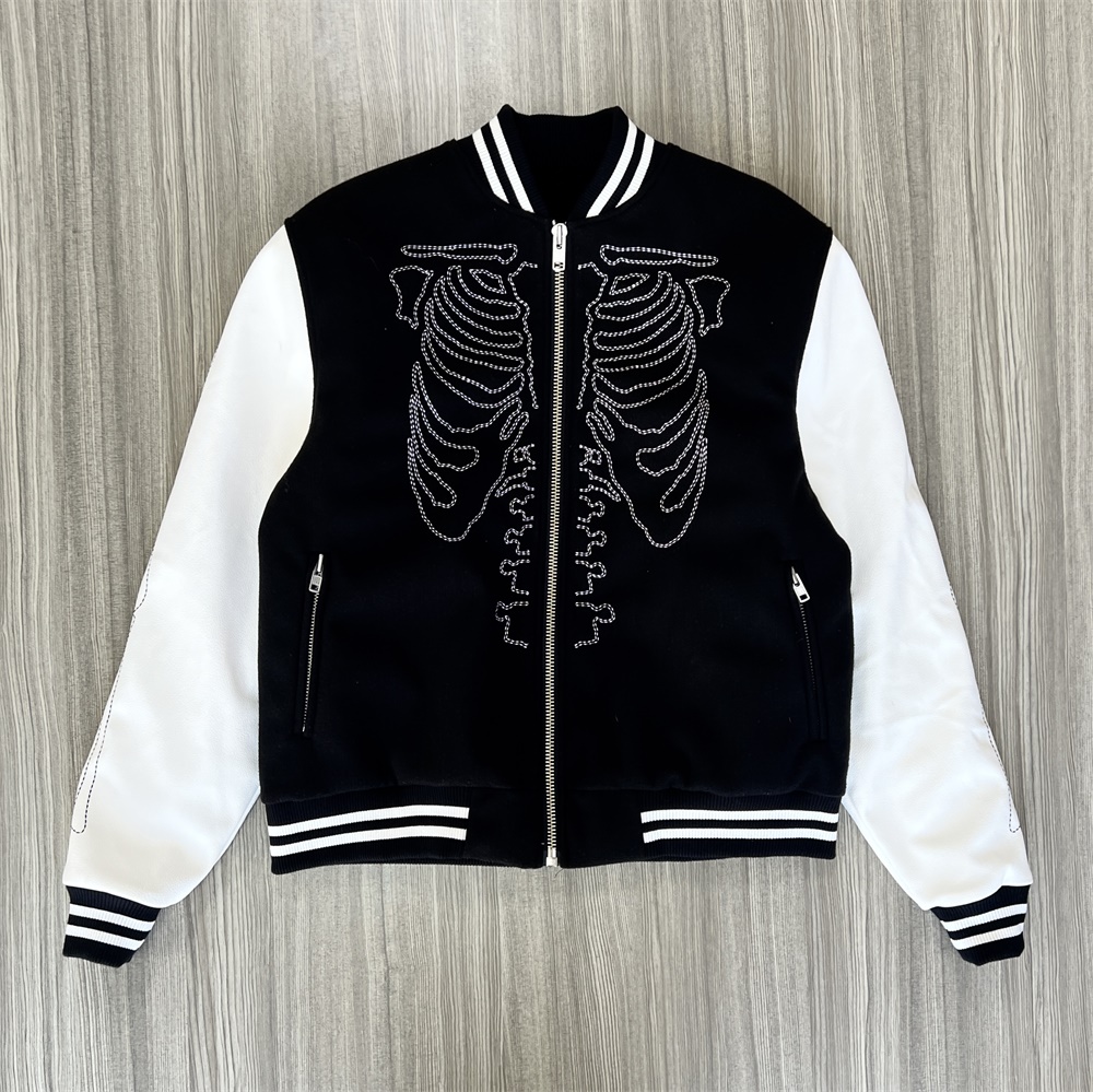 Черно-белая университетская куртка унисекс на заказ: дизайн в виде скелета со стразами, повседневная верхняя одежда
