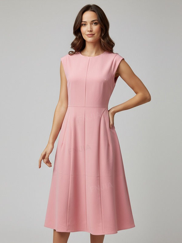 Женское розовое платье-миди без рукавов, расклешенного А-силуэта