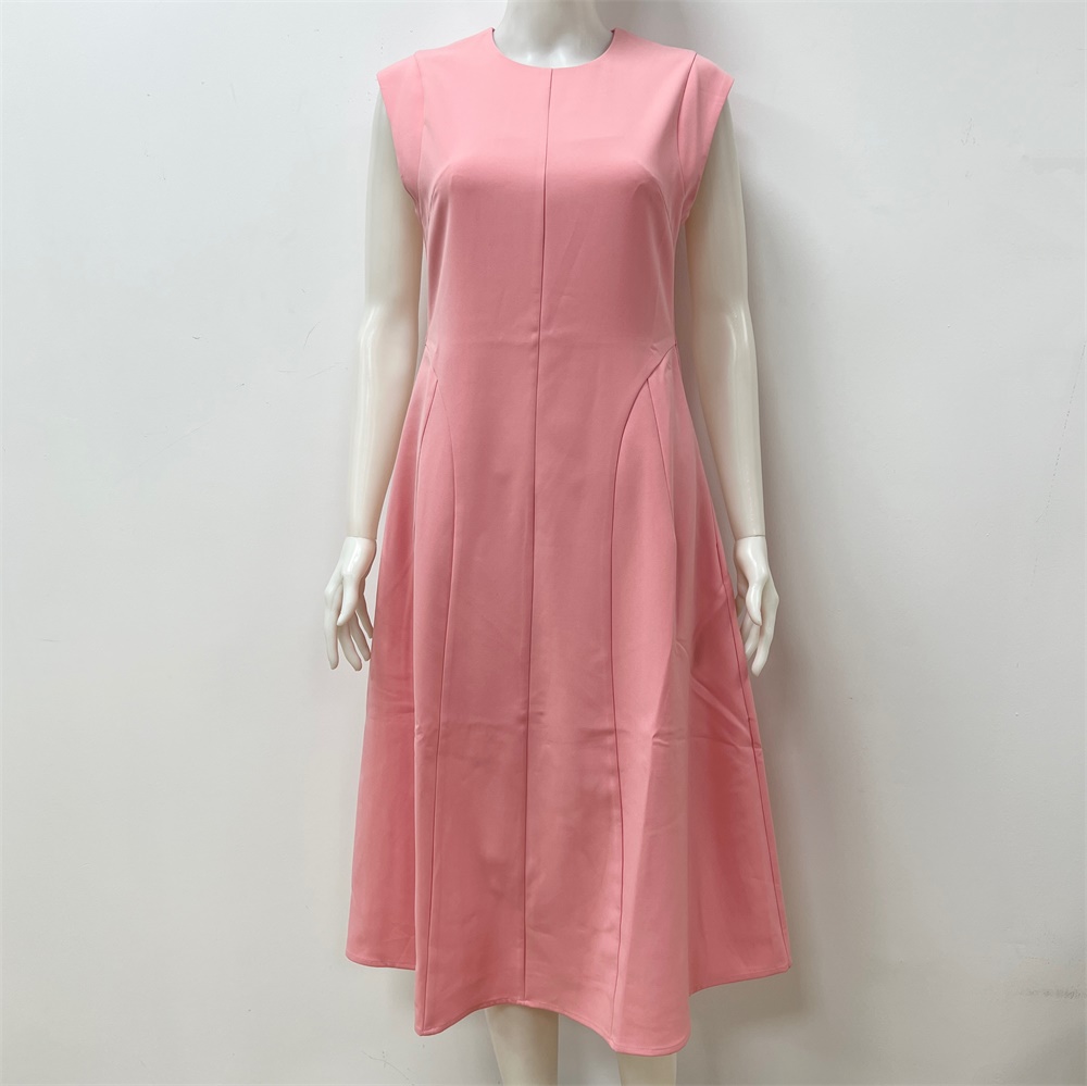 Женское розовое платье-миди без рукавов, расклешенного А-силуэта