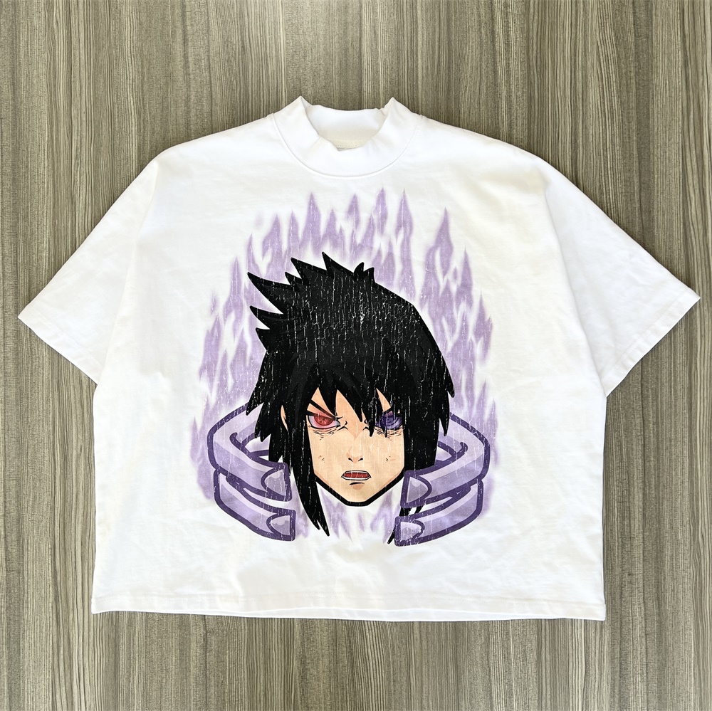 Женская футболка с рисунком Саске Учихи: Белая, оверсайз, с коротким рукавом