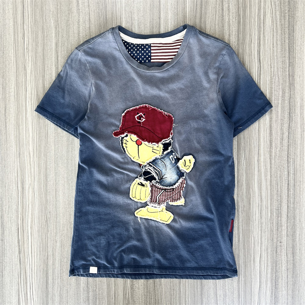 Женская футболка с вышивкой Doraemon: синий градиент, оверсайз, короткий рукав