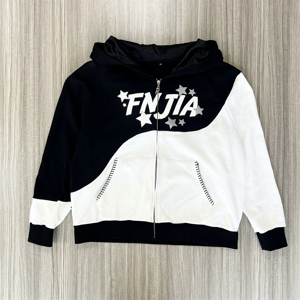 Мужская черно-белая толстовка на молнии с принтом в виде звезд: рисунок "FNJIA"