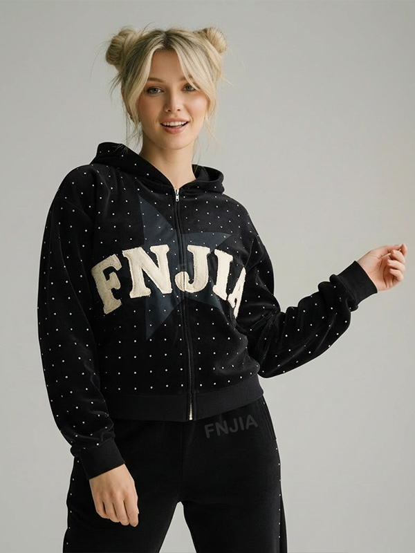 Черная толстовка унисекс в горошек на молнии с изображением звезды 