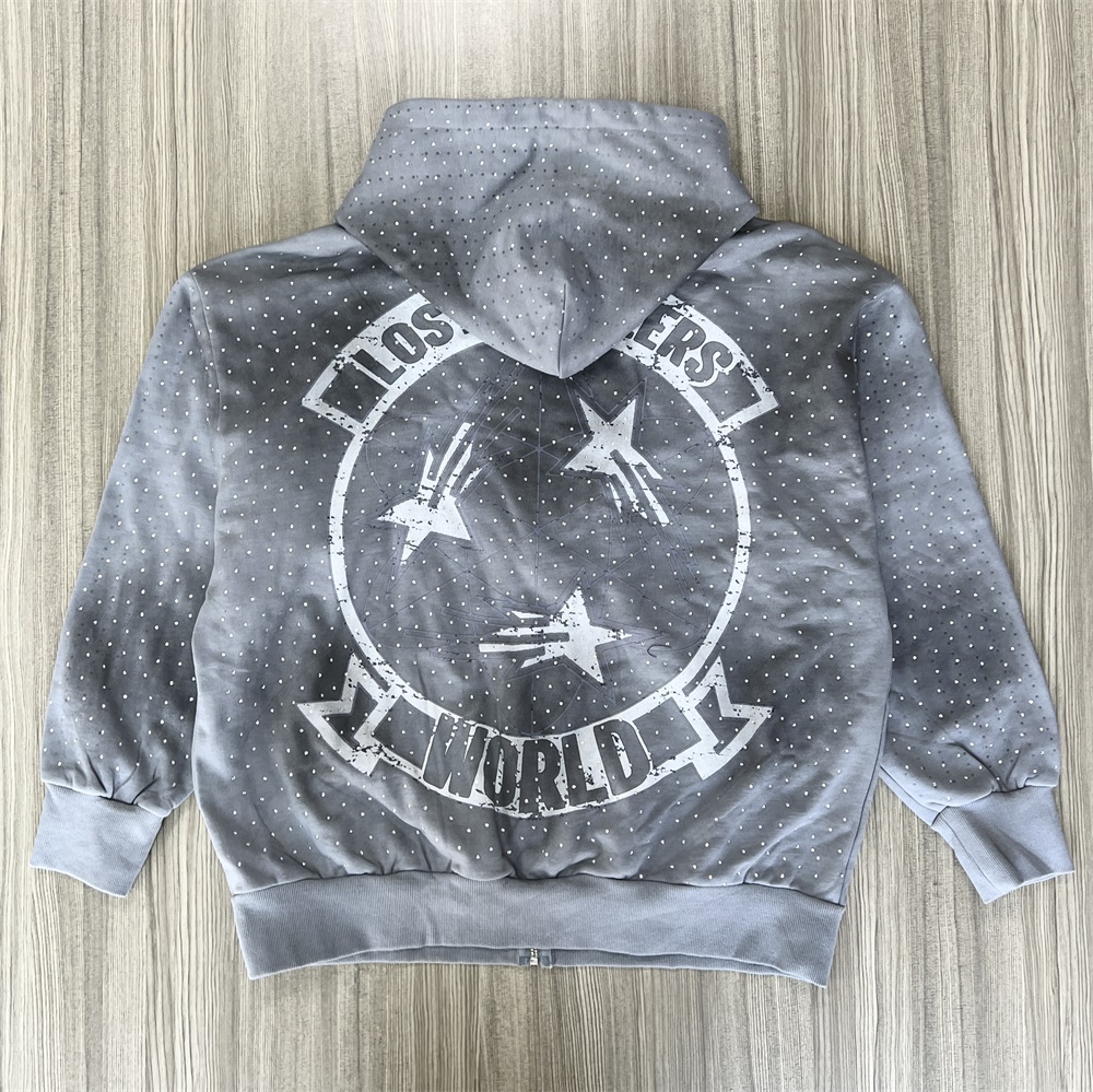 Серая толстовка унисекс со звездным принтом на молнии с рисунком "Мир неудачников"