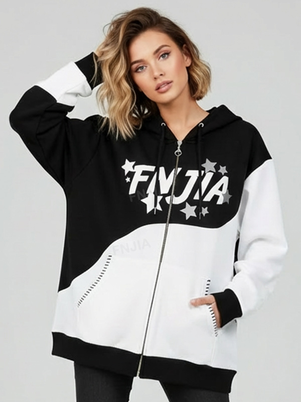 Мужская черно-белая толстовка на молнии с принтом в виде звезд: рисунок 