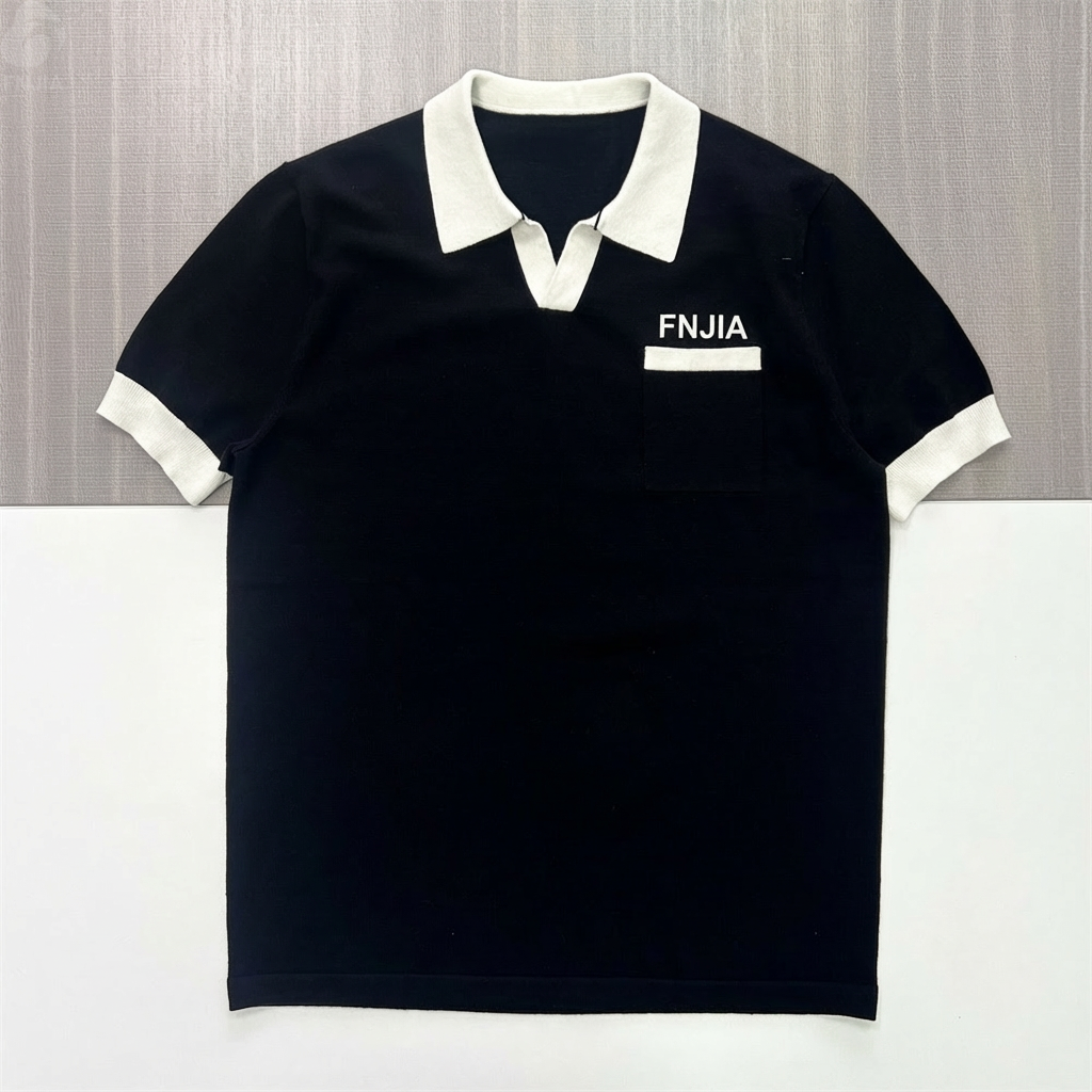 Мужская черно-белая рубашка-поло "FNJIA" с контрастной отделкой