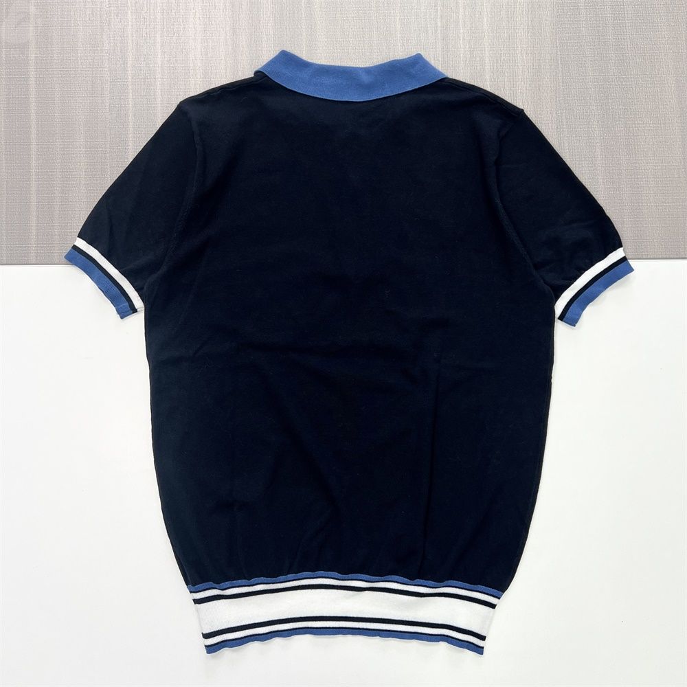 Мужская рубашка поло в темно-синюю полоску на молнии до половины длины: Короткий рукав