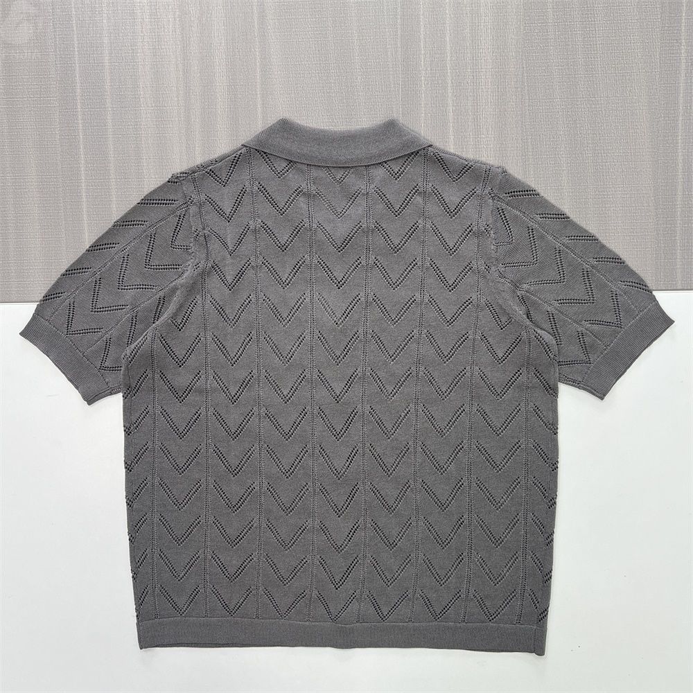 Женский серый кардиган-поло из трикотажа с шевронами - FNJIA Custom Apparel Service-CPM2508-905