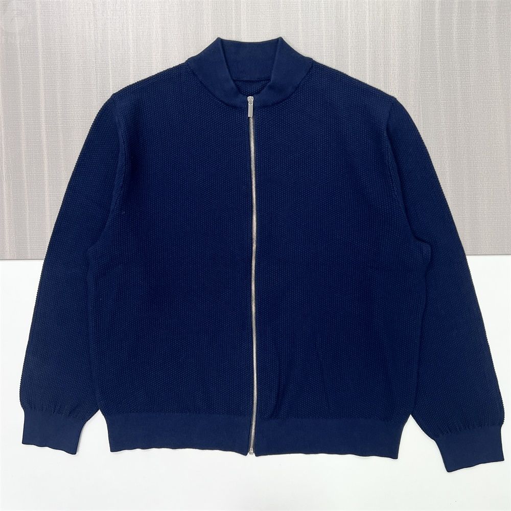 Мужская темно-синяя куртка из вафельного трикотажа на молнии - FNJIA Custom Apparel Service-FNJ2500159