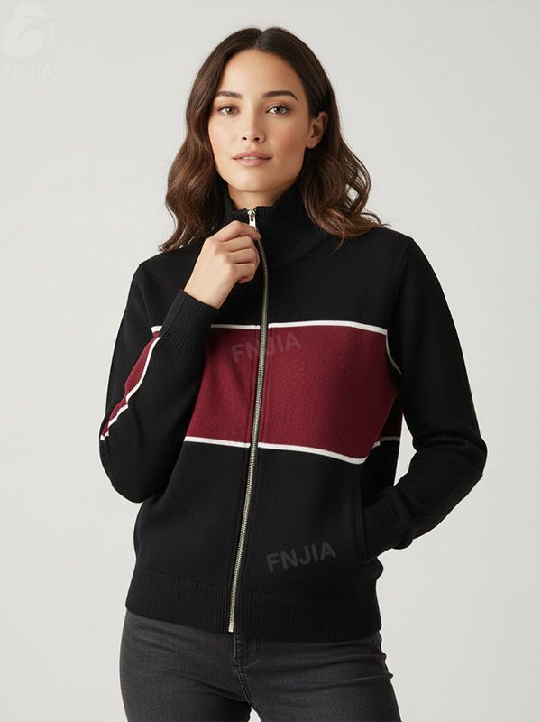 Женская винтажная трикотажная спортивная куртка черного и бордового цветов - FNJIA Custom Apparel Service-CPM2508-906