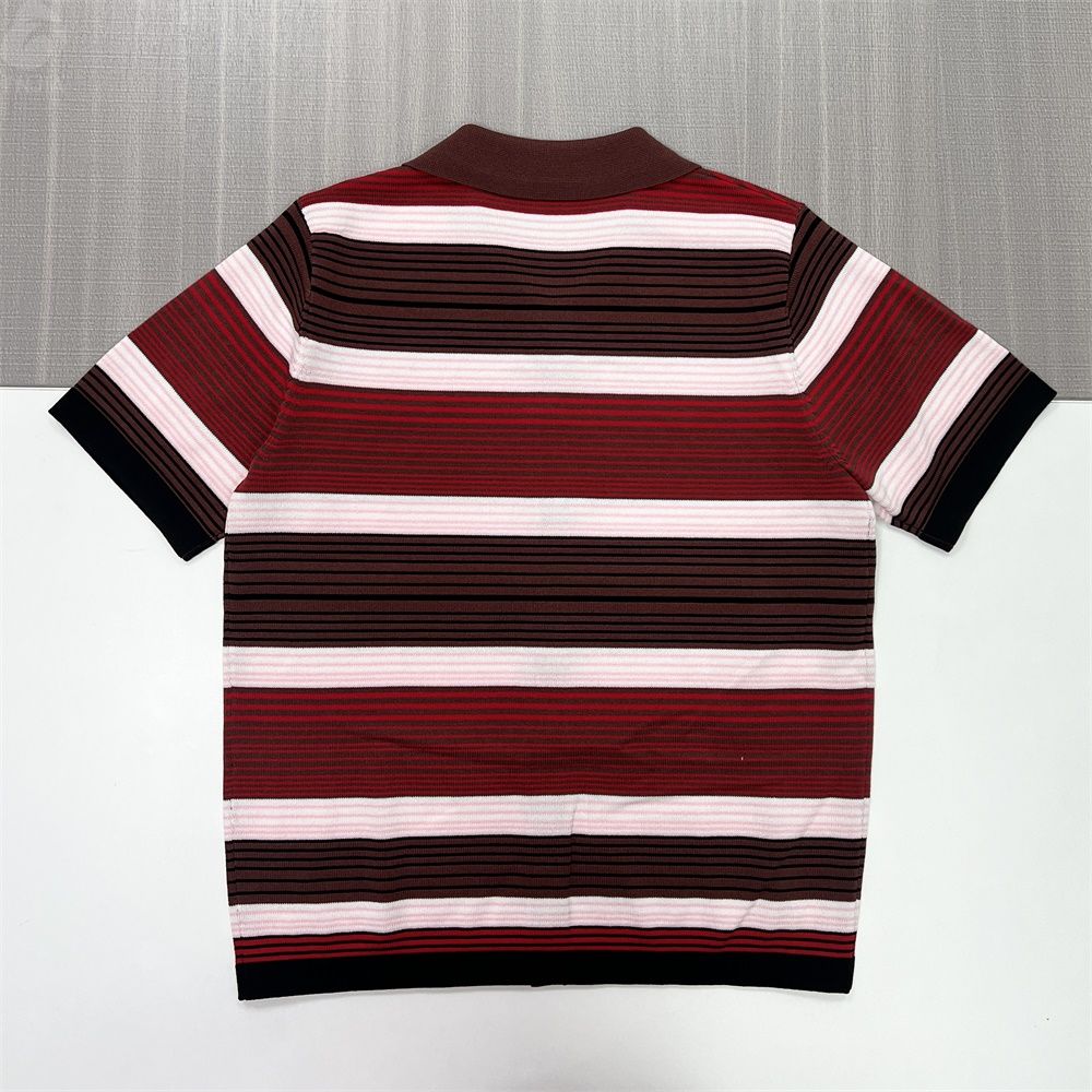 Женский вязаный кардиган-поло в бордовую полоску - FNJIA Custom Apparel Service-FNJ2500105