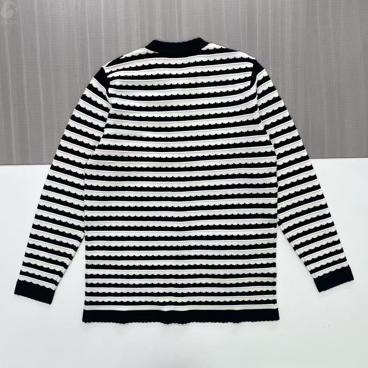 Женский кардиган в черно-белую полоску с гребешком - Изготовление на заказ-CPM2508-902