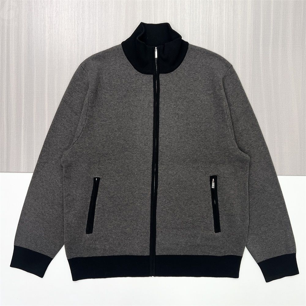 Мужская вязаная куртка на молнии в сером и черном цветах - FNJIA Custom Apparel Service-FNJ2500161