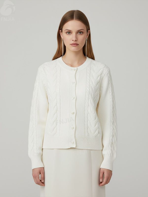 Женский белый кардиган крупной вязки - FNJIA Custom Apparel Service-FNJ250089
