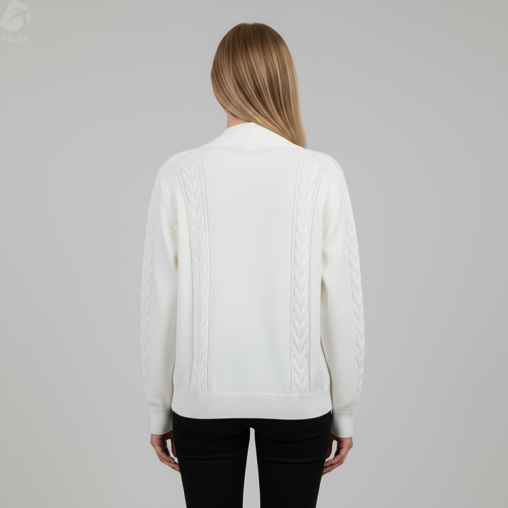 Женский белый кардиган крупной вязки - FNJIA Custom Apparel Service-FNJ250089