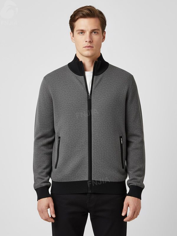 Мужская вязаная куртка на молнии в сером и черном цветах - FNJIA Custom Apparel Service-FNJ2500161