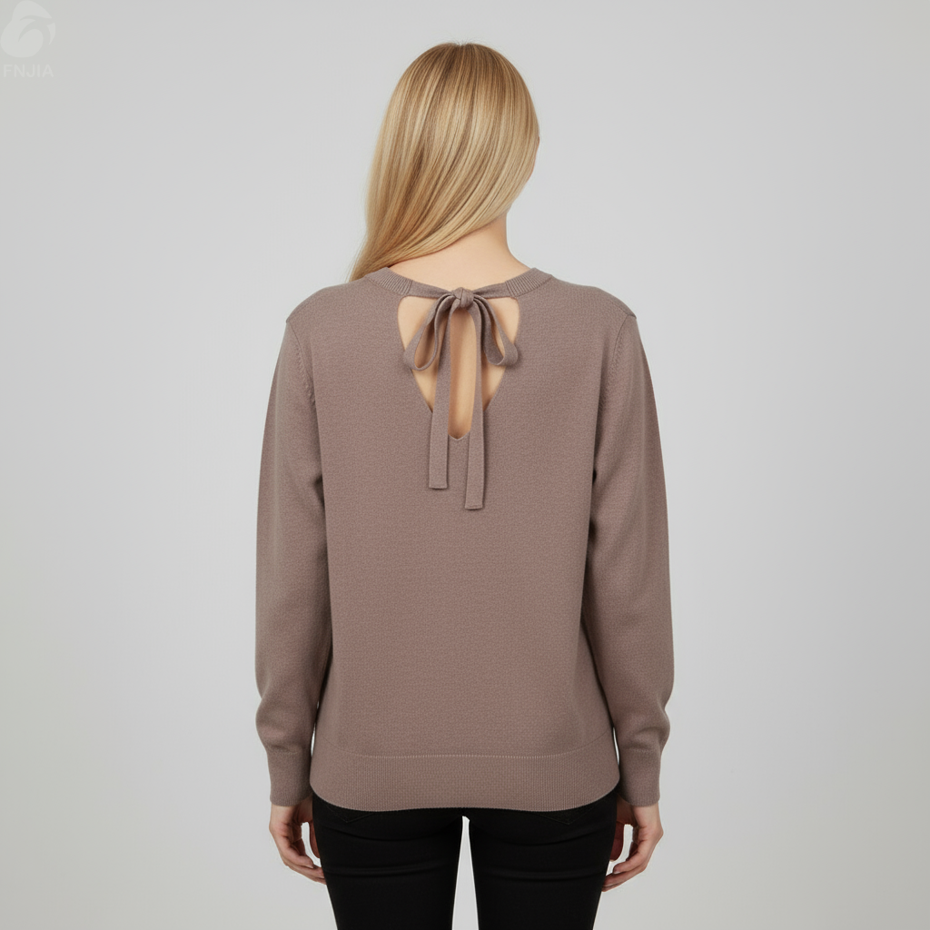 Женский вязаный свитер сиреневого цвета с завязками на спине - FNJIA Custom Apparel Service-FNJ250097
