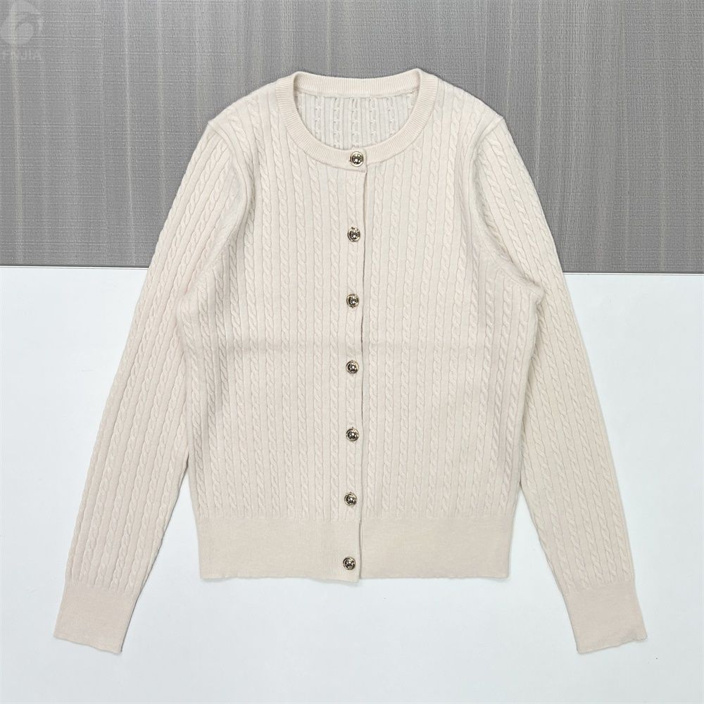 Женский кардиган кремовой вязки на пуговицах - FNJIA Custom Apparel Service-LYF2500002