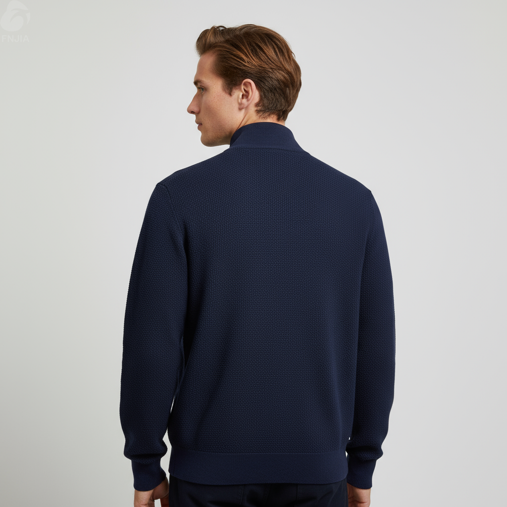 Мужская темно-синяя куртка из вафельного трикотажа на молнии - FNJIA Custom Apparel Service-FNJ2500159