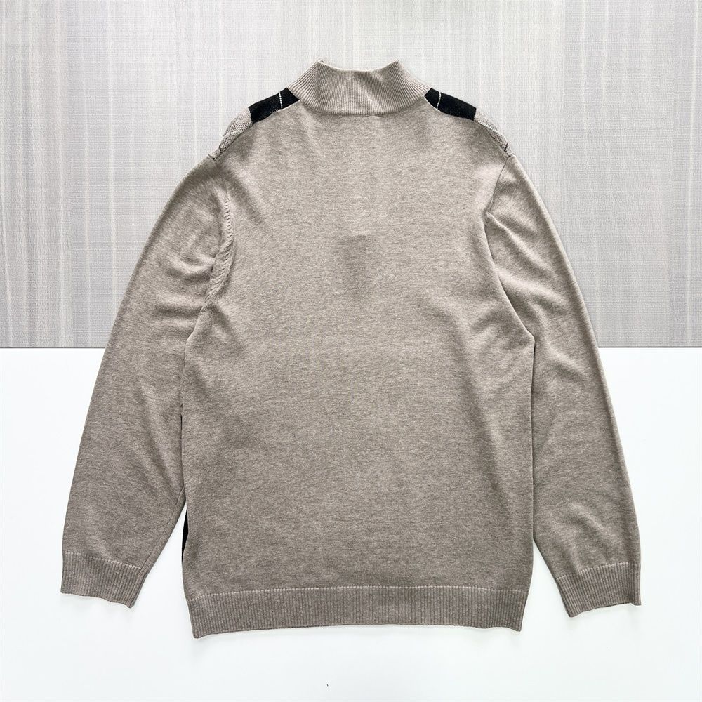 Мужской бежево-черный вязаный свитер из Аргайла на молнии до половины длины - FNJIA Custom Apparel Service