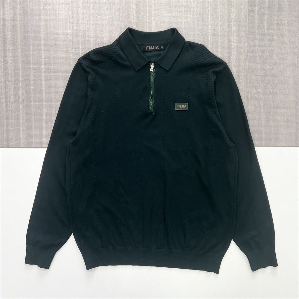 Мужское темно-зеленое трикотажное поло с текстурой наполовину на молнии - FNJIA Custom Apparel Service