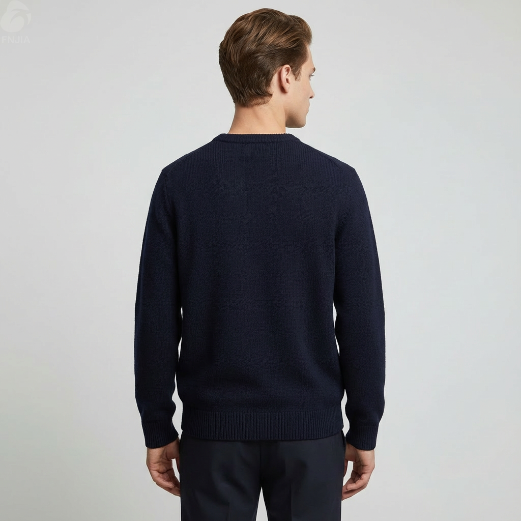 Мужской вязаный свитер темно-синего цвета с буквенным тиснением - FNJIA Custom Apparel Service