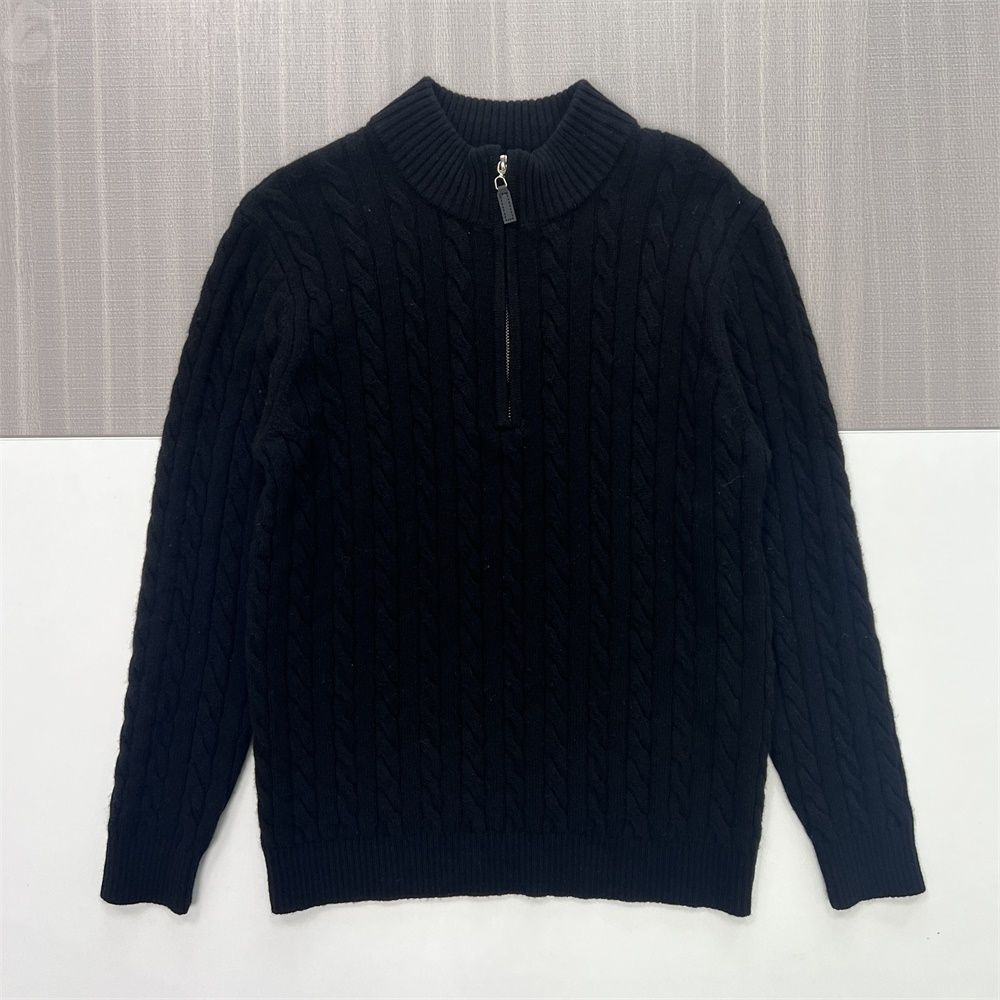 Мужской черный свитер кабельной вязки на молнии до половины длины - FNJIA Custom Apparel Service