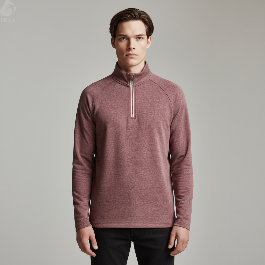 Мужской трикотажный топ на молнии с бахромой цвета пыльной розы - FNJIA Custom Apparel Service