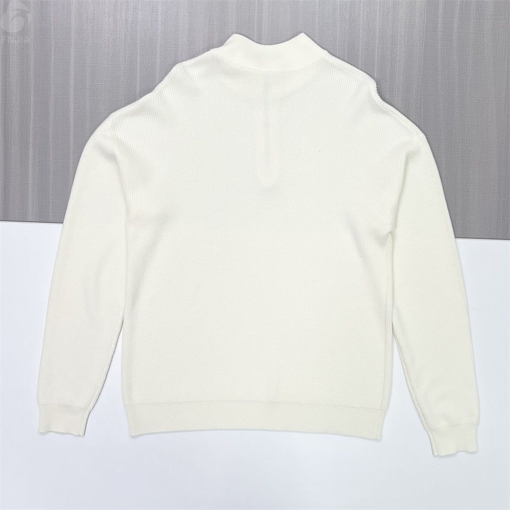 Мужской свитер кремовой вязки в рубчик на молнии - FNJIA Custom Apparel Service