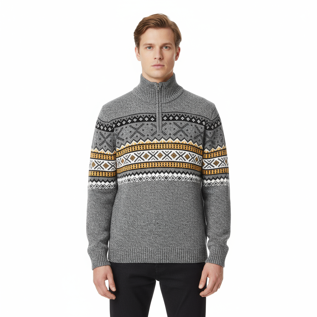 Мужской серый вязаный свитер на молнии в скандинавском стиле - FNJIA Custom Apparel Service