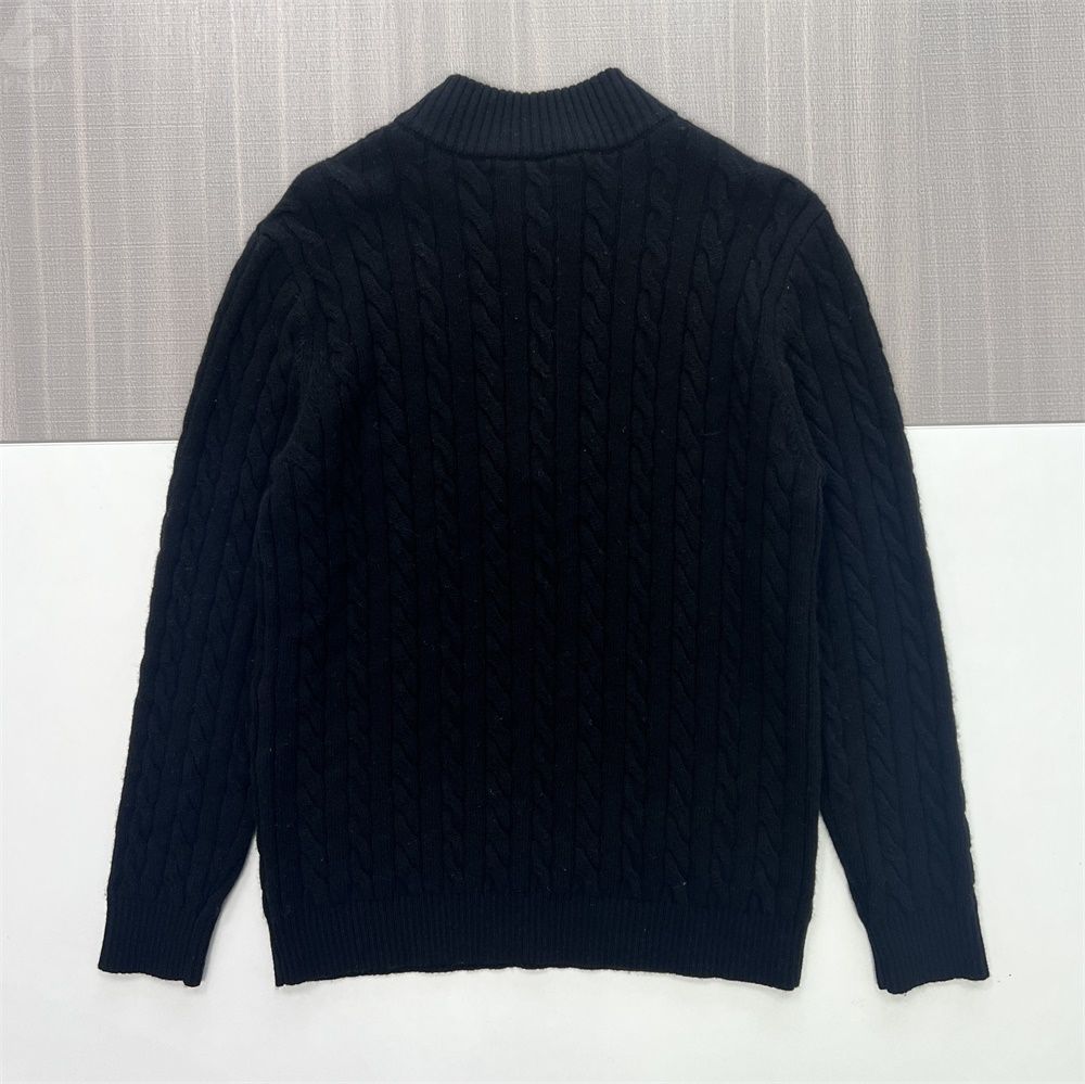 Мужской черный свитер кабельной вязки на молнии до половины длины - FNJIA Custom Apparel Service