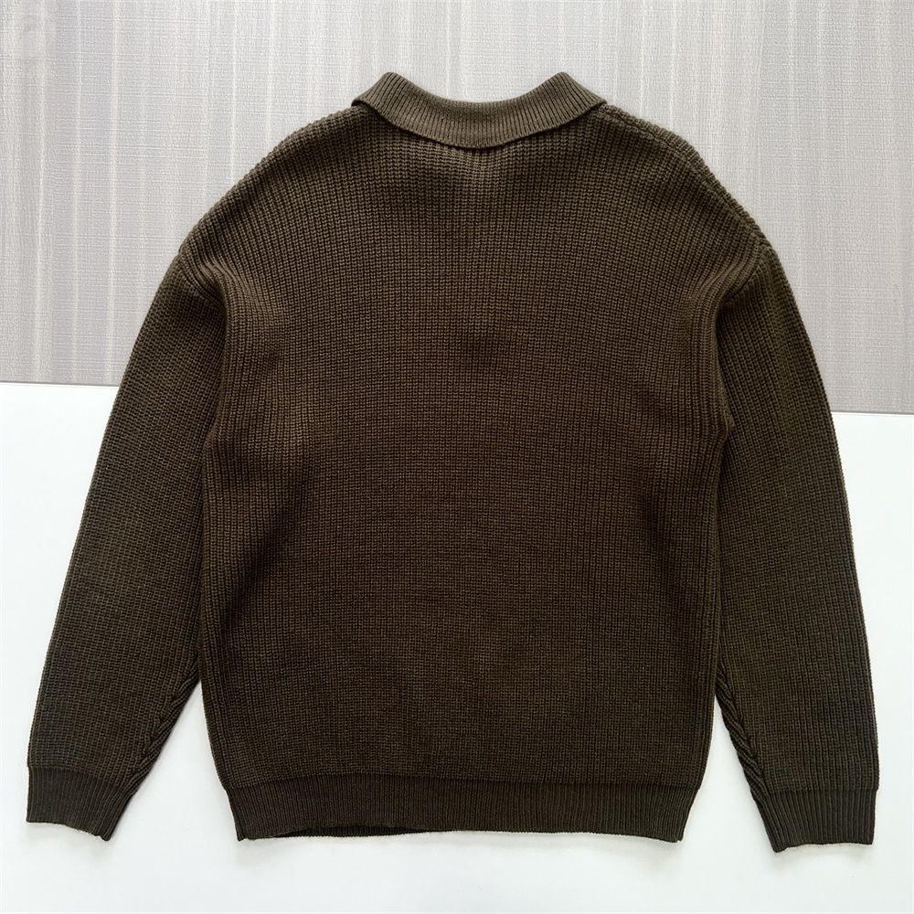 Мужской темно-коричневый свитер поло из трикотажа в рубчик на молнии - FNJIA Custom Apparel Service