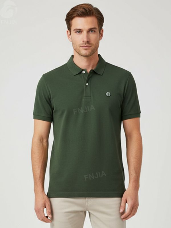 Мужское поло с вышивкой цвета лесной зелени - FNJIA Custom Apparel Service