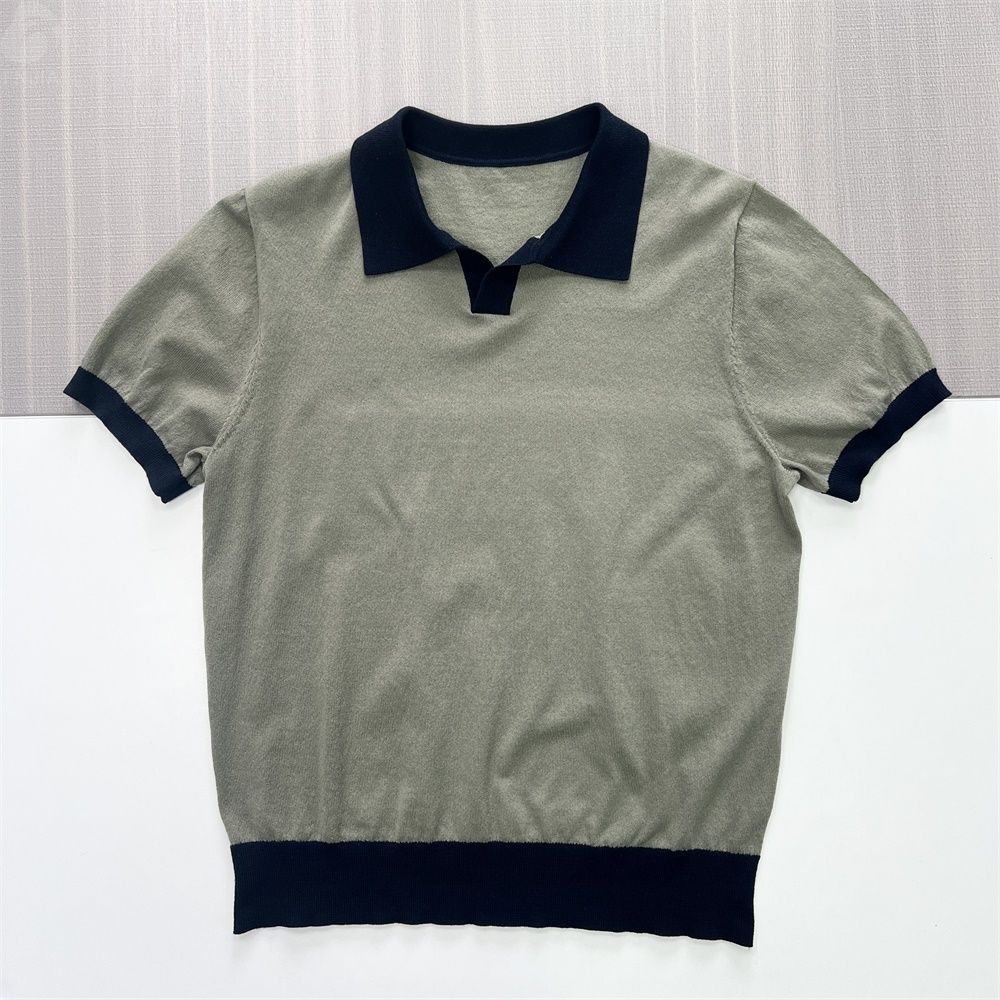 Мужское поло из контрастного трикотажа бежевого и темно-синего цветов - FNJIA Custom Apparel Service