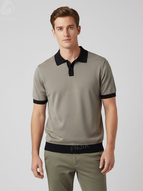 Мужское поло из контрастного трикотажа бежевого и темно-синего цветов - FNJIA Custom Apparel Service