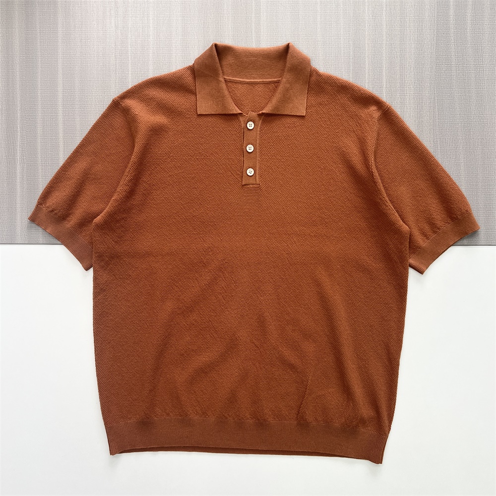 Мужская рубашка поло из вафельного трикотажа цвета жженого апельсина - Ткань и покрой на заказ