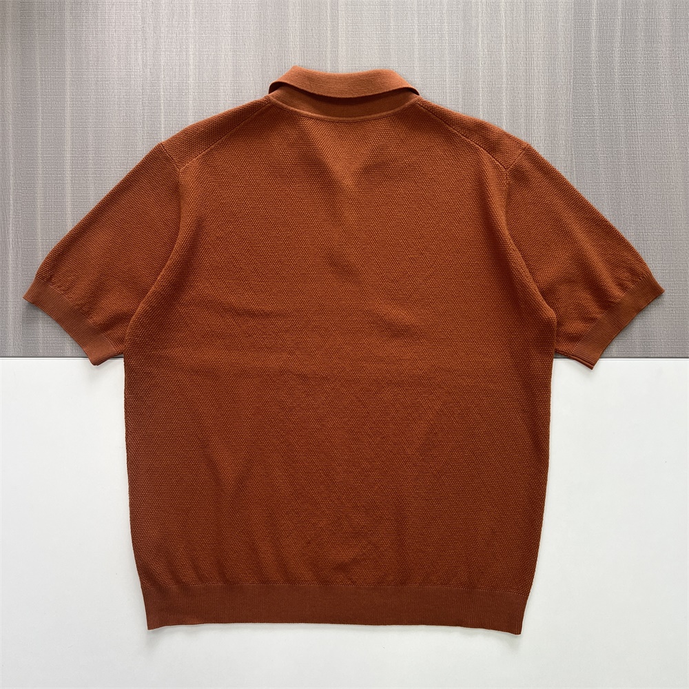 Мужская рубашка поло из вафельного трикотажа цвета жженого апельсина - Ткань и покрой на заказ