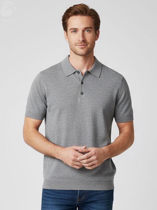 Мужское серое трикотажное поло на резинке - FNJIA Custom Apparel Service