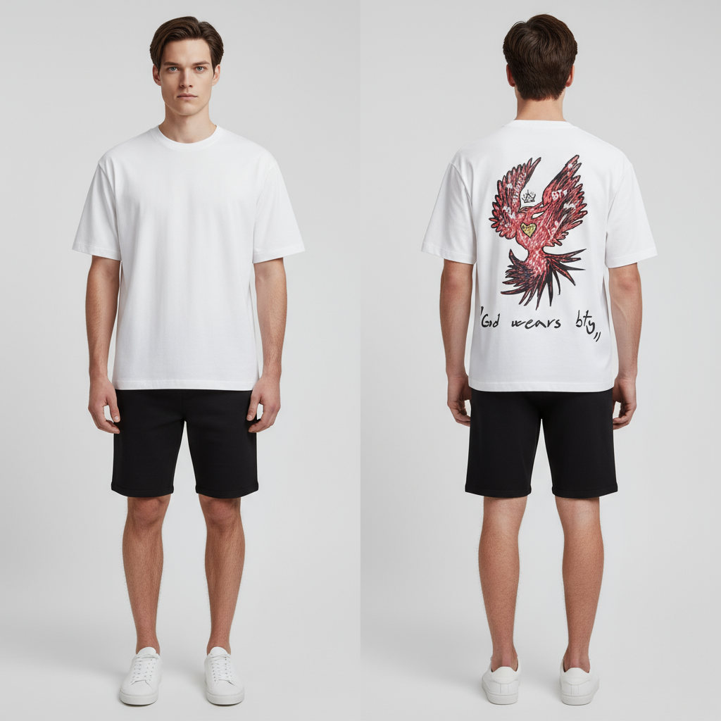 Мужская белая футболка оверсайз с графическим принтом - индивидуальное оформление и свободный крой